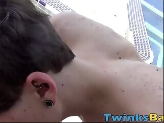 twink Outdoor blowjob with twink turns into bedroom bareback sex outdoor
